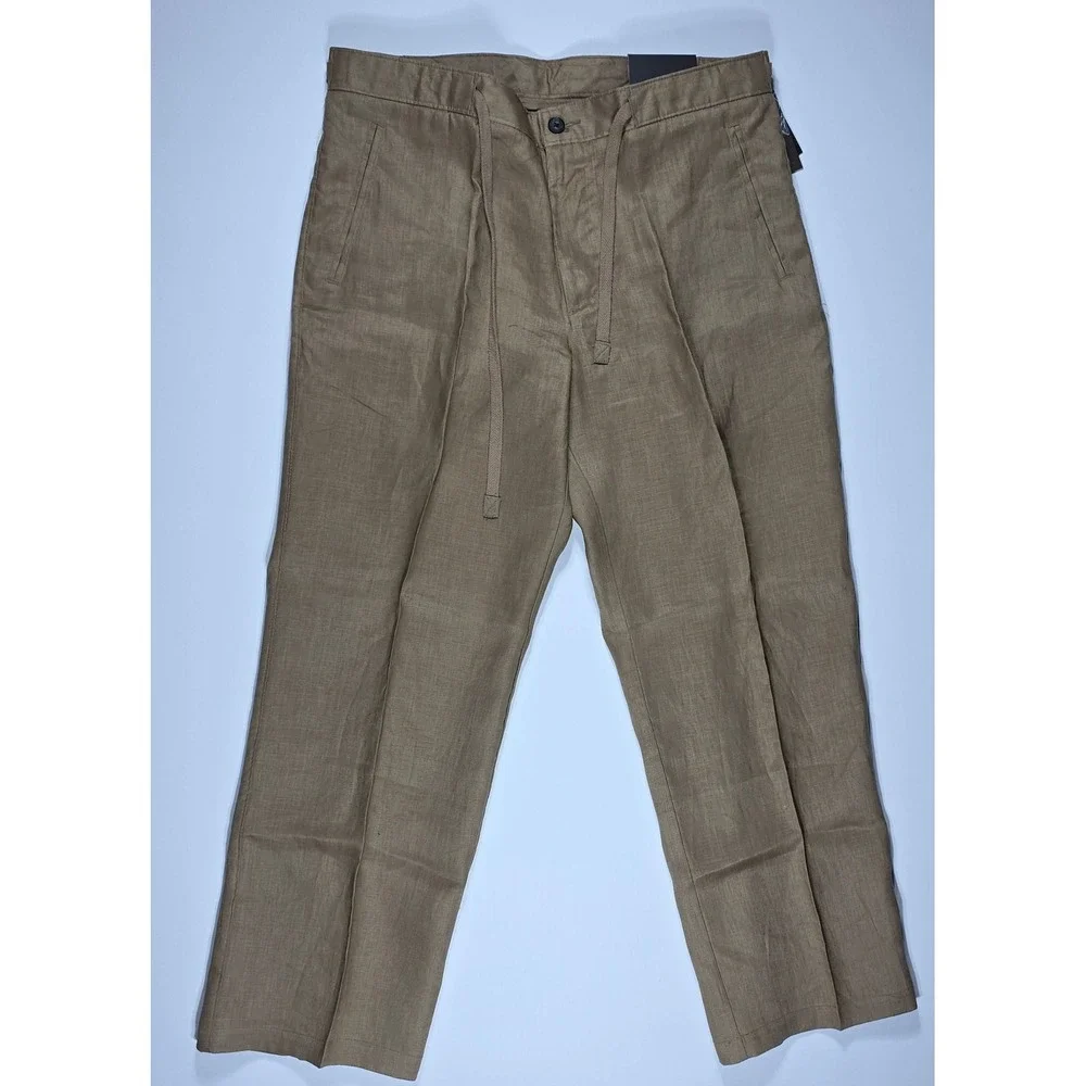 Tasso Elba Island Mens 34x29 Linen Pants Safari Tan Drawstring Straight Leg NEW